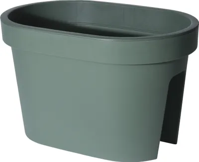 Produktbild von Balkon Geländer Blumentopf oval - waldgrün / 40 cm - Geländer Pflanztopf Blumenkasten zum Einhängen - Blumen Pflanz Kasten Topf zum Hängen