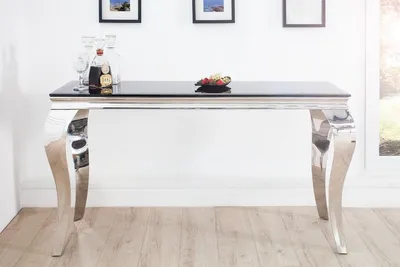 Produktbild von Casa Padrino Designer  Konsole B144cm x H75cm x T54cm  Schwarz / Silber  - Luxus Konsolentisch