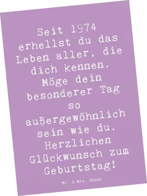 Produktbild von Mr. & Mrs. Panda Postkarte Spruch 1974 Geburtstag - Lavendeltraum - Geschenk, Alter, Herzlichen Glückwunsch zum, Postkarten, Fotokarte, Geburtstagsgeschenk, Grußkarte