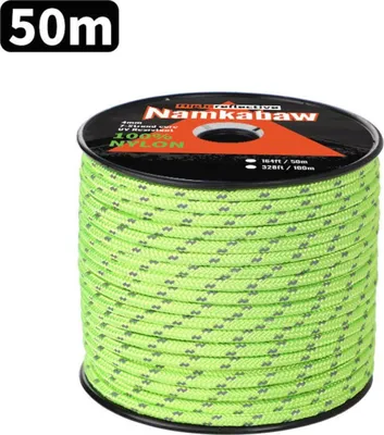Immagine prodotto di INF Corda Riflettente da Campeggio/Escursionismo 50m - Linea di Tensione ad Alta Visibilità per Tenda da Esterno Verde
