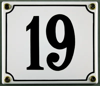 Produktbild von Hausnummernschild 19 weiß 12x14 cm  Schild Emaille Hausnummer Haus Nummer Zahl Ziffe