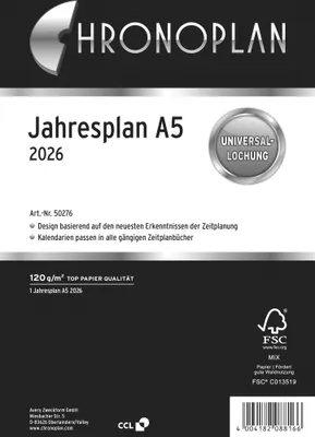Zdjęcie produktu dla CHRONOPLAN 50276 CHRONOPLAN Plan roczny 2026, DIN A5