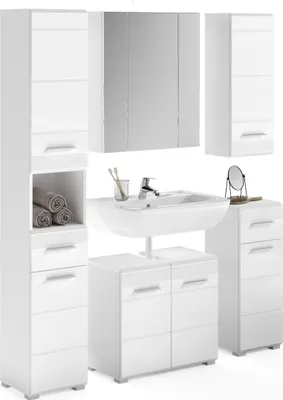 Produktbild von Badezimmer-Set >Linus< in Weiß Hochglanz - 150x182x34cm (BxHxT)