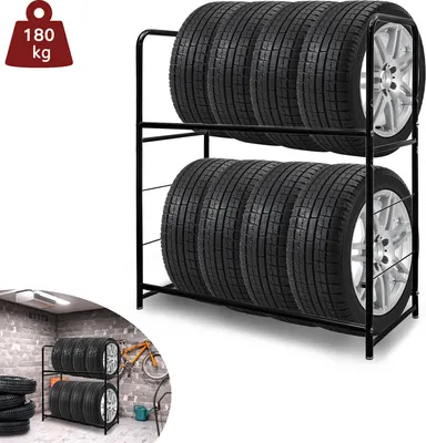 Zdjęcie produktu dla Wolketon stojak na opony stojak na felgi stojak na opony stojak na felgi stojak do przechowywania drzew, stojak warsztatowy na 8 opon 117x107x 46cm