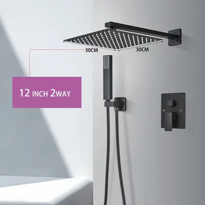 Produktbild von Duschsystem Bad - Unterputz 2-Wege Regendusche 30 cm - Wandmontiert - 304 Edelstahl - Einhebelmischer für Kalt- und Warmwasser - Keramikkartusche - Gebürstete Oberfläche