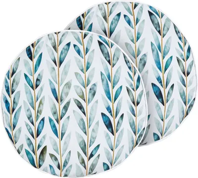 Produktbild von BELIANI Gartenkissen 2er Set Weiß / Grün ⌀ 40 cm Rund Blättermotiv Blättermuster Outdoor Kissen für Garten Terrasse