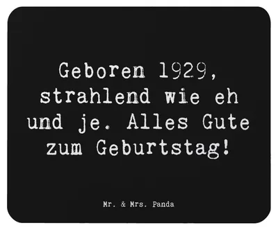Produktbild von Mr. & Mrs. Panda Mauspad Spruch 1929 Geburtstag - Schwarz - Geschenk, Mouse Pad, Mousepad, computer, Alter, Geburtstagsfreude, mousematte, Geburtsjahr Feier, Geboren am
