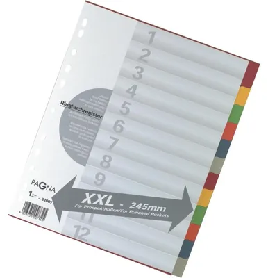 Image de Index cartonné PAGNA, DIN A4 extra large, 12 parties, vierge, cartonné, coloré, perforateur universel