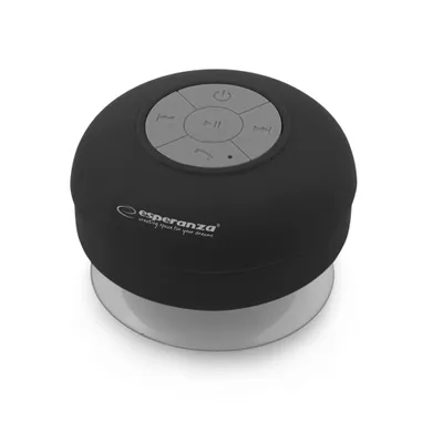 A black portable Bluetooth speaker with a suction cup base, shown on a white background.