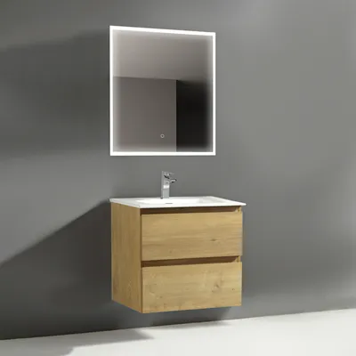 Produktbild von Alpenberger Badmöbel Set mit Waschbecken Gäste WC | Waschtisch mit Unterschrank 60 cm Breit | Badezimmerspiegel mit Beleuchtung | Led Spiegel Bad
