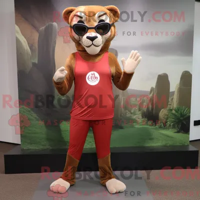 Produktbild von Maskottchenkostüm REDBROKOLY des Roten Berglöwen mit Yogahose und Brille