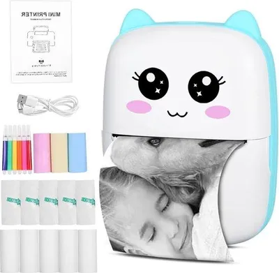 Obrázek produktu pro Miniaturní přenosná fototiskárna s Bluetooth, termální tisk, pro smartphony, 13 rolí papíru, modrá, ideální pro deníky, poznámky a fotografie.