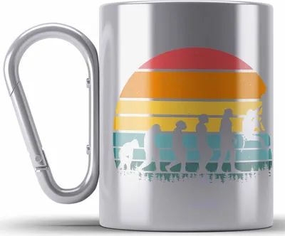 Produktbild von Trendation - Klettern Bergsteigen Geschenk Edelstahl Tasse Karabiner Boulder Geschenkidee Berge Evolution (Silber)