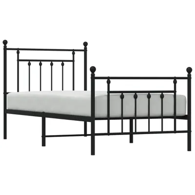 Zdjęcie produktu dla Metalowa rama łóżka z wezgłowiem i zanóżkiem, czarna, 90x190 cm