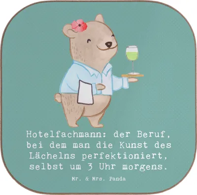 Produktbild von Mr. & Mrs. Panda Tassenuntersetzer Hotelfachmann Lächeln - Meeresbrise - Geschenk, Untersetzer Glas, personalisierte Geschenke, Berufspassion, Berufe, Teamarbeit, Coaster