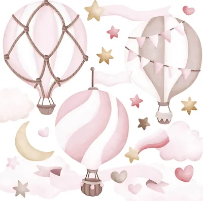 Produktbild von Muralo Wandsticker Set für Kinder rosa LUFTBALLONS Wolken Sterne 120x60 cm Wandaufkleber Set Boho Stil