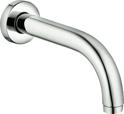 A close-up studio shot of a chrome faucet spout.