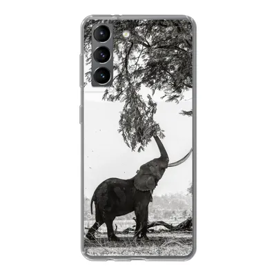 Produktbild von MuchoWow® Handyhülle Schutzhülle Hülle für Samsung Galaxy S21 Elefant - Baum - Tiere - Schwarz und weiß Silikon Softcase Handy Hülle - Softcase
