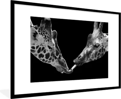 Produktbild von MuchoWow® Gerahmtes Poster Tiere - Schwarz - Giraffe - Weiß - Porträt 90x60 cm - Poster mit Schwarzem Bilderrahmen Wandposter Rahmen Foto Bilder - Wanddekoration - Fotos