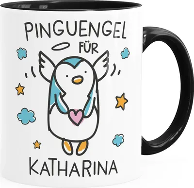 Produktbild von personalisierte Kaffeetasse Pinguengel Engel Pinguin Schutzengel mit Name Namenstasse Glücksbringer Geschenk SpecialMe® Inner-Schwarz Keramik-Tasse