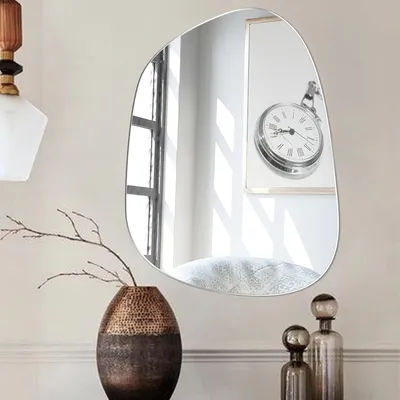 Image de Miroir mural - asymétrique, autocollant, moderne, hall/salle de bains/chambre à coucher, finement poncé, 35 x 47,8 cm