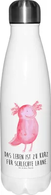 Produktbild von Mr. & Mrs. Panda Trinkflasche Axolotl Glücklich - Weiß - Geschenk, thermosflaschen, thermo, Lurch, trinkflaschen, Thermos, Lebensfroh, Lurche, Thermo-Trinkflasche