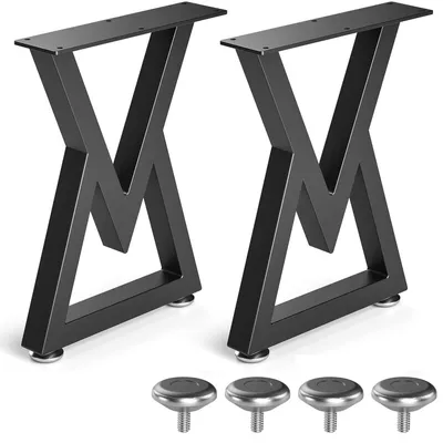 Image de Ensemble de 2 pieds de table en métal noir, de forme en V, pour meubles