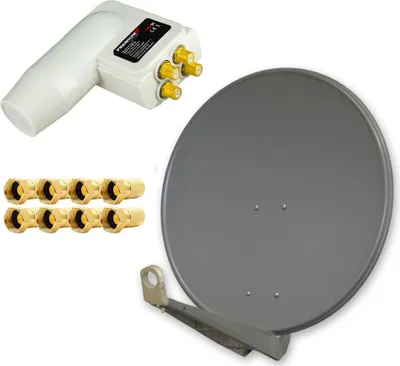 Produktbild von PremiumX DELUXE85 Alu Anthrazit 85cm Antenne Digital SAT Schüssel LNB Quad Weiß 8x F-Stecker