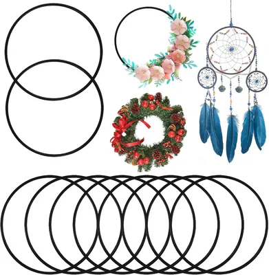 Produktbild von Metallringe 12 Stück, Schwarz, 15 cm, Für Traumfänger und Blumenarrangements