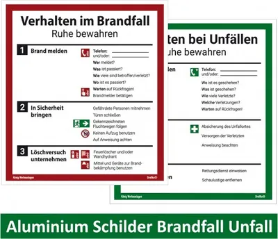 Produktbild von Dreifke® Schildset Alu Verhalten im Brandfall/bei Unfällen | stabile Alu Schi...