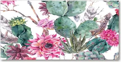 Produktbild von Tulup® Glas-Bild - 100x50 -Wandkunst - Wandbild hinter gehärtetem Sicherheitsglas  - Blumen & Pflanzen - Kakteen - Rosa