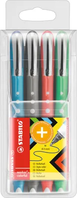 Produktbild von Tintenroller - STABILO worker+ colorful - medium - 4er Pack - grün, rot, blau, schwarz (sortiert)