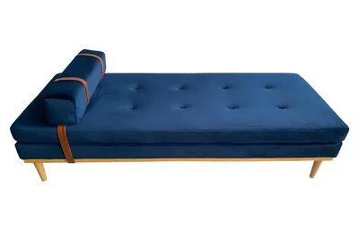 Immagine prodotto di SalesFever daybed | incl. poggiatesta e poggianuca | rivestimento in velluto | struttura in legno di Hevea | L 180 x P 75 x H 42 cm | blu - naturale