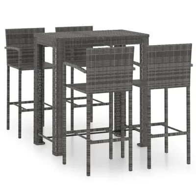 Immagine prodotto di set bar da giardino 5 pezzi con braccioli in poly rattan grigio