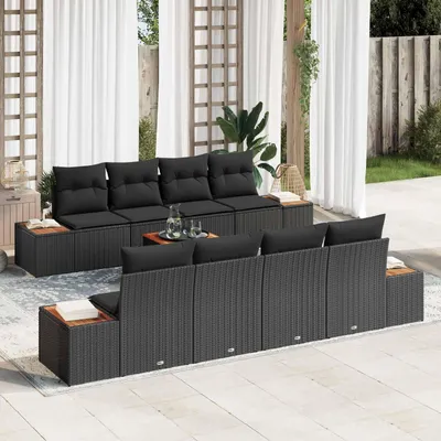 Zdjęcie produktu dla Maison Exclusive - Zestaw mebli ogrodowych, sofa i fotele, 9 elementów, kolor czarny, wykonane z rattanu syntetycznego