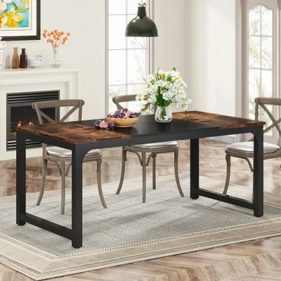 Produktbild von Esstisch - Rechteckiger Tisch - 160x80x75 cm - Für 8 Personen - MDF-Holzwerkstoff - Rustikaler Retro-Stil - Schokoladenbraun