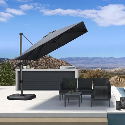 Produktbild von PURPLE LEAF Ampelschirm Twist 270 x 270 cm, Kippbar Sonnenschirm, Gartenschirm mit Kurbel, Gestell Aluminium, Beidseitig Axial Schwenken, UV-beständig