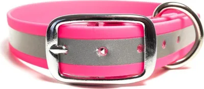 Produktbild von Mystique® Biothane Halsband Deluxe 25mm beta reflex 55-63cm reflex neon pink