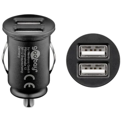 Image de Goobay 71897 Chargeur de voiture Dual-USB 4,8 A, 1 pièce dans un sac plastique, noir - alimentation compacte pour téléphones portables et petits appareils