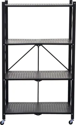 Produktbild von Klappbares Regal auf Rollen KLAP | HxBxT 127x72x34cm | 4 Ebenen | Belastbarkeit 200kg | Schwarz Klappregal Wohnregal Metallregal Lagerregal Bücherregal Küchenregal