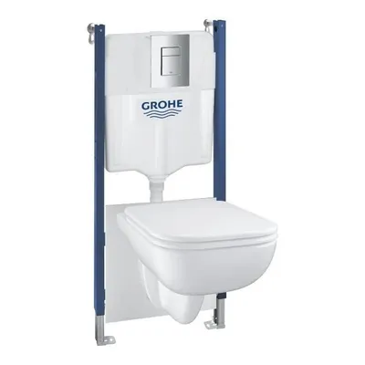 Image de ensemble 5 en 1 chasse d'eau à encastrer - GROHE - Blanc - 1,13 m - Céramique - Cuvette de WC + Siège de WC + Plaque de déclenchement + Supports muraux
