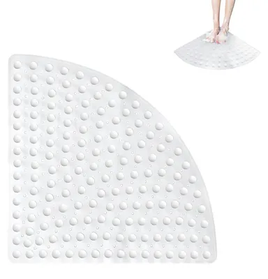 Image de Tapis de douche triangulaire, 70 x 70 cm, blanc, antidérapant, avec ventouses et orifices de drainage