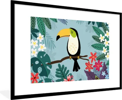Produktbild von MuchoWow® Gerahmtes Poster Tukan - Pflanzen - Kinder - Tiere - Kinder 90x60 cm - Poster mit Schwarzem Bilderrahmen Wandposter Rahmen Foto Bilder - Wanddekoration - Fotos