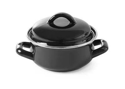 Produktbild von 8x Emaillie Suppen- /Saucentöpfchen mit Deckel, schwarz, 650 ml
