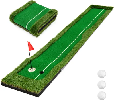 Produktbild von COSTWAY 300 x 50 cm Golf Puttingmatte, Putting Green mit 3 Golfbällen & 2 Lochgrößen, Trainingsmatte für Indoor & Outdoor, Übungsmatte faltbar