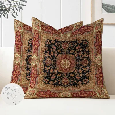 Produktbild von Set mit 2 Boho-Kissenbezügen (50 x 50 cm), wetterfeste Dekokissen für den Außenbereich, Sofakissen im Boho-Stil, indische Dekokissenbezüge, Kissenbezüge für Gartenbänke