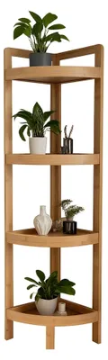 Image de Étagère d'angle en bambou avec étagères pour un rangement peu encombrant