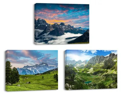Immagine prodotto di Decorazioni murali su tela con paesaggio e tramonto, set di 3
