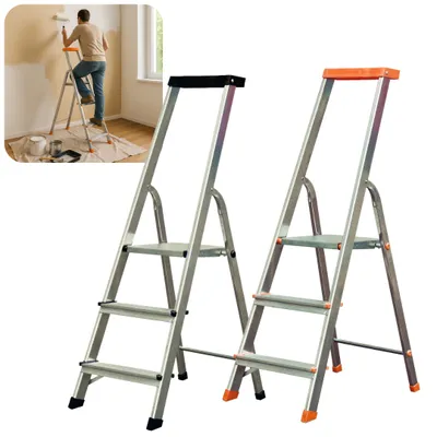 Produktbild von Stehleiter Haushaltsleiter mit Ablage Profi Leiter Aluminium mit Regal 3 Stufen