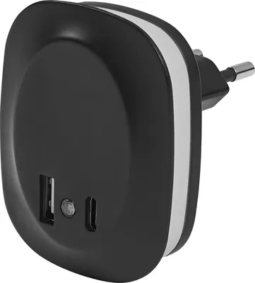 Produktbild von OSRAM LUNETTA EDGE Steckdosen-Nachtlicht, schwarz, 0,35W, 10lm, warmweißes Licht, Tageslichtsensor, USB-A & USB-C Anschluss, LED-Technologie, Ladefunktionalität, lange Lebensdauer, IP20, 3000K